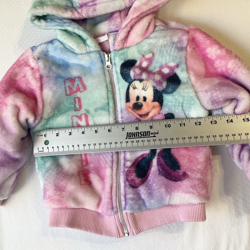 Disney Junior Minnie Mouse Faux Fur Hoodie Jacket Toddler Girl Size 3T Pink Soft - Picture 5 of 9